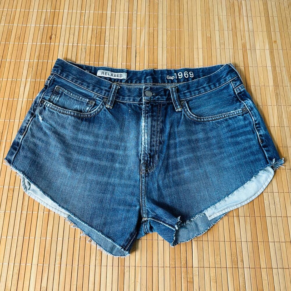 Vintage High Hip Brazilian High Waist Cut Denim Cutoff Shorts Size 34